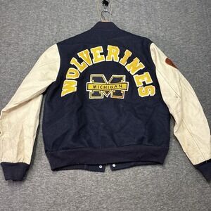 Vintage Michigan Wolverines Letterman's Jacket Wool‎ Leather 60s Chalk Line MED